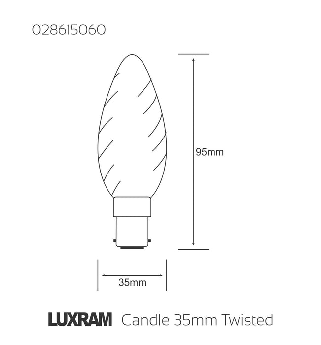Luxram  Candle 35mm Twisted B15D Frosted 60W Incandescent/T  • 028615060