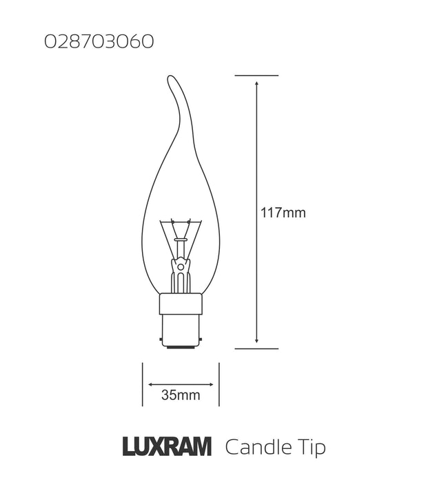Luxram  Candle Tip B15D Clear 60W Incandescent/T  • 028703060