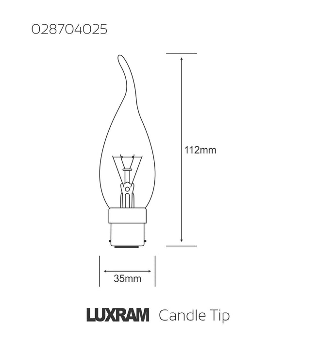Luxram  Candle Tip B22 Clear 25W Incandescent/T  • 028704025
