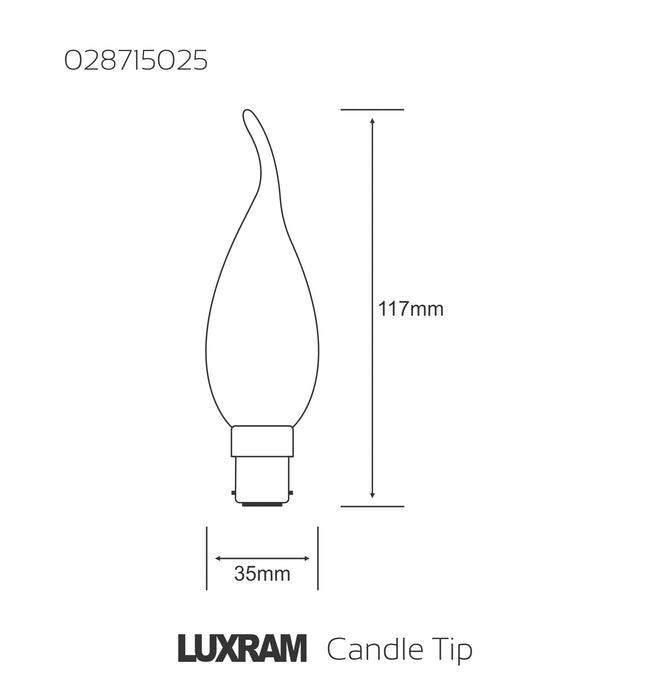Luxram  Candle Tip B15D Frosted 25W Incandescent/T  • 028715025