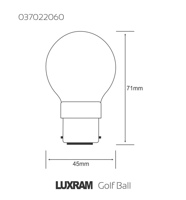 Luxram  Golf Ball B22 Opal 60W Incandescent/T  • 037022060