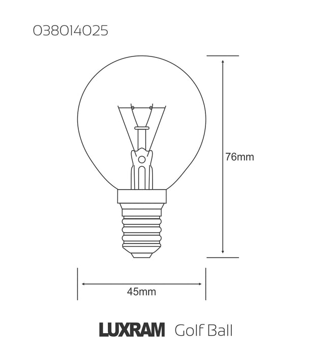 Luxram  Golf Ball E14 Clear 25W Incandescent/T  • 038014025