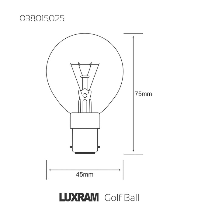 Luxram  Golf Ball B15D Clear 25W Incandescent/T  • 038015025