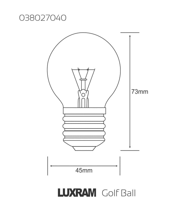 Luxram  Golf Ball E27 Clear 40W Incandescent/T  • 038027040