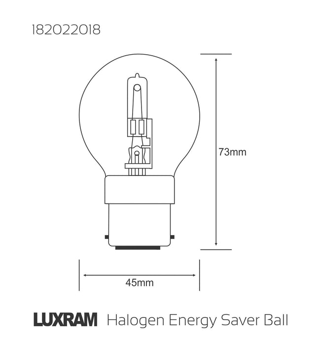 Luxram  Halogen Energy Saver Ball B22 18W  • 182022018