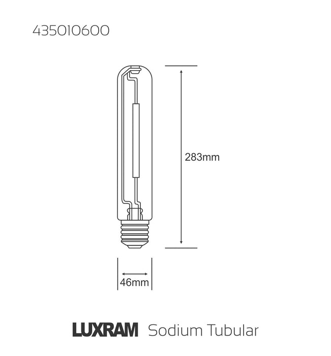 Luxram  Sodium Tubular Clear E40 600W High Efficiency HID  • 435010600