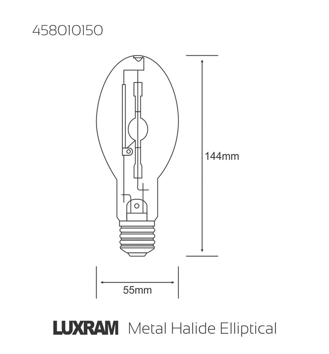 Luxram  Metal Halide Elliptical Clear E27 150W 4200K HID  • 458010150