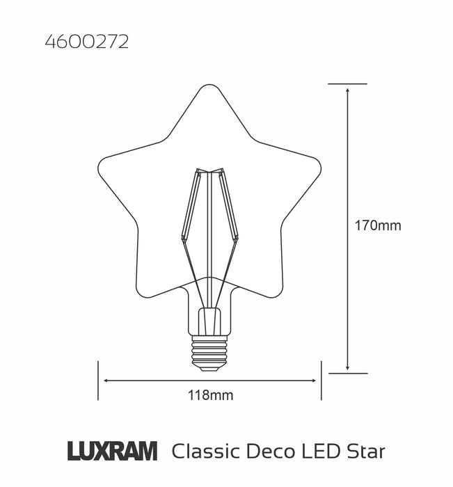Luxram Classic Style LED Star E27 Dimmable 220-240V 4W 2100K, 200lm, Amber Finish, 3yrs Warranty • 4600272