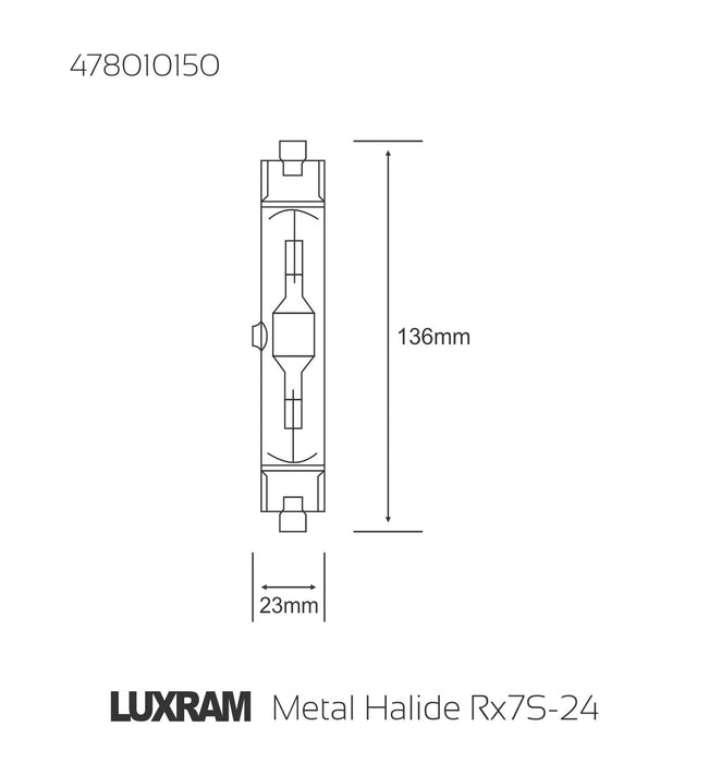 Luxram  Metal Halide Rx7S-24 Clear 150W 4200K HID  • 478010150