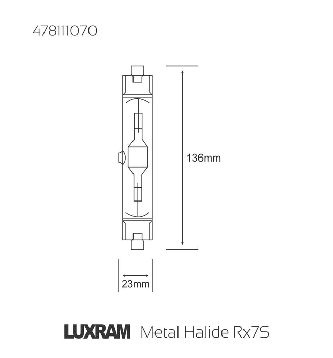 Luxram  Metal Halide Rx7S Clear 70W 3000K HID  • 478111070