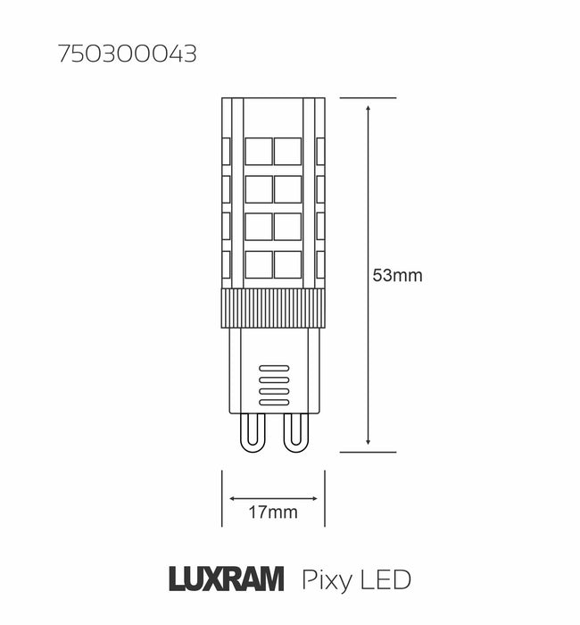 Luxram Pixy LED G9 Dimmable 4W 3000K Warm White, 350lm, Clear Finish, 3yrs Warranty • 750300043