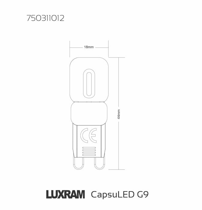 Luxram CapsuLED G9 2W 4000K Natural White, 200lm, Frosted Finish 3yrs Warranty • 750311012