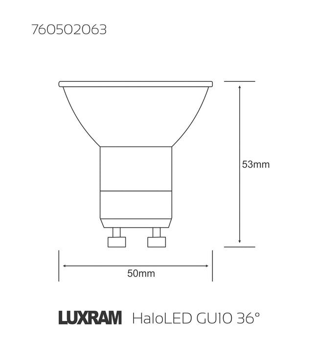 Luxram HaloLED GU10 4.5W Warm White 3000K, 360lm SCOB 36°, Glass Finish • 760502063