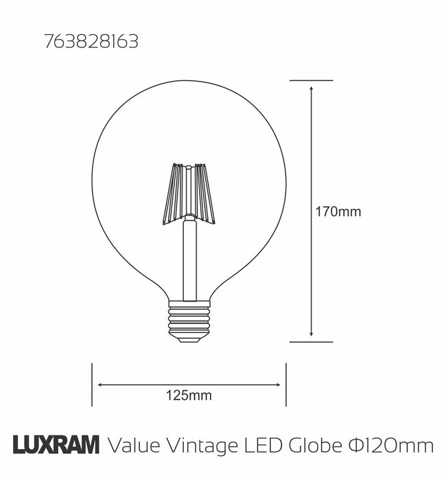 Luxram Value Vintage LED Globe 120mm E27 8W 2200K, 630lm, Gold Glass  • 763828163
