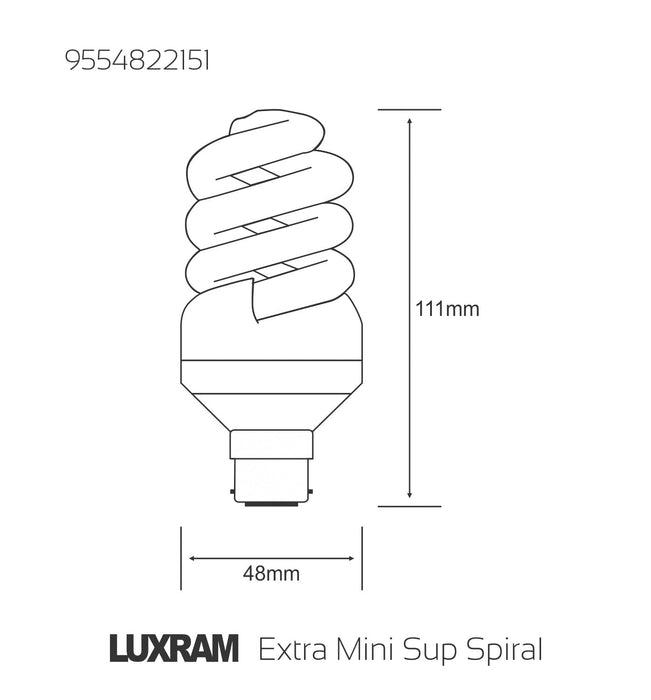 Luxram  Extra Mini Supreme Spiral B22 15W 2700K Compact Fluorescent 120V   • 9554822151