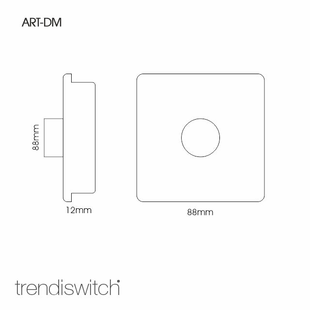 Trendi, Artistic Modern 1 Gang 1 Way Dimmer Switch, 200W (NOT LED) Silver Finish, BRITISH MADE, (35mm Back Box), 5yrs Warranty • ART-DMSI