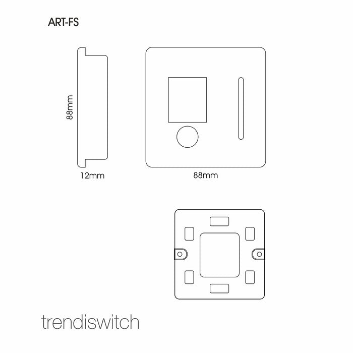 Trendi, Artistic Modern Switch Fused Spur 13A With Flex Outlet Gloss Black Finish, BRITISH MADE, (35mm Back Box Required), 5yrs Warranty • ART-FSBK