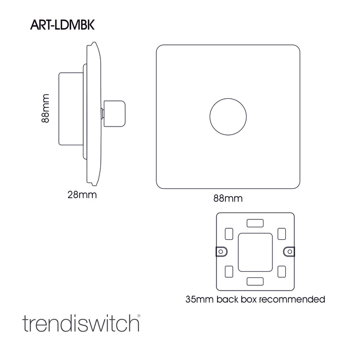 Trendi, Artistic Modern 1 Gang 1 Way LED Dimmer Switch 5-150W LED / 120W Tungsten, Brushed Steel Finish, (35mm Back Box Required), 5yrs Warranty • ART-LDMBS
