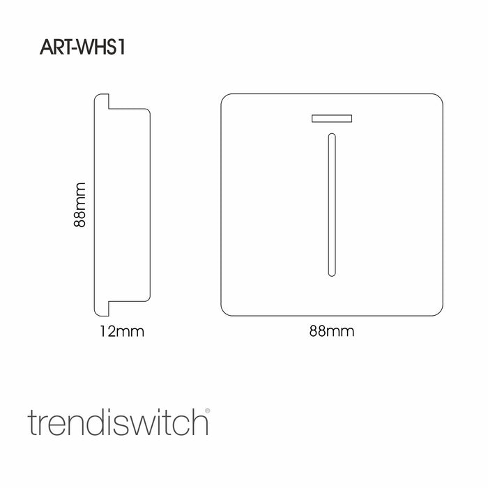 Trendi, Artistic Modern 20 Amp Neon Insert Double Pole Switch Gloss White Finish, BRITISH MADE, (25mm Back Box Required), 5yrs Warranty • ART-WHS1WH