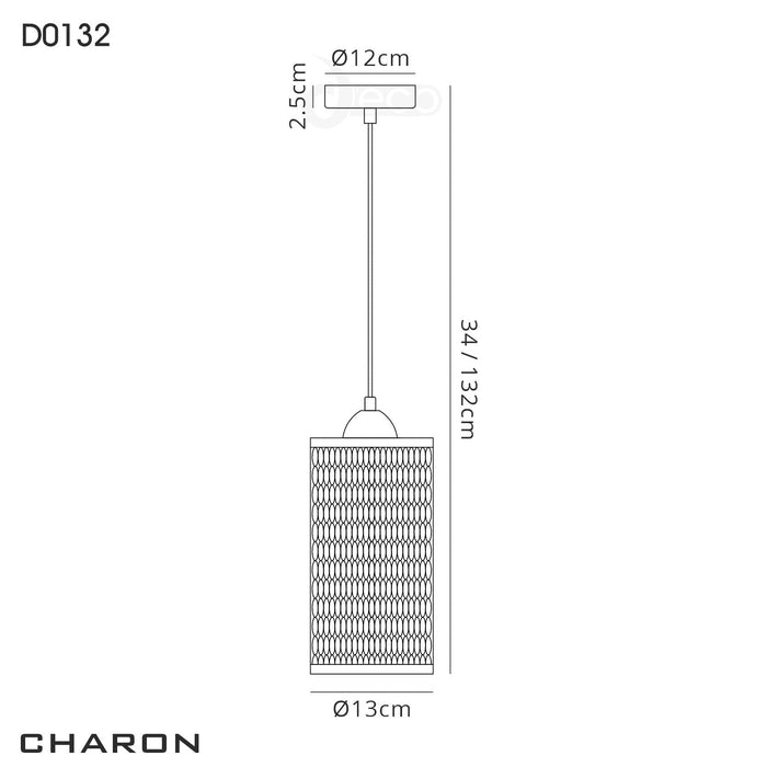 Deco Charon Single Oval Pattern Pendant 1 Light E27 Polished Chrome • D0132