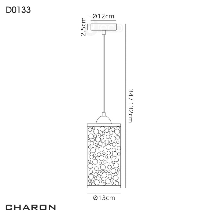 Deco Charon Single Circle Pattern Pendant 1 Light E27 Polished Chrome • D0133