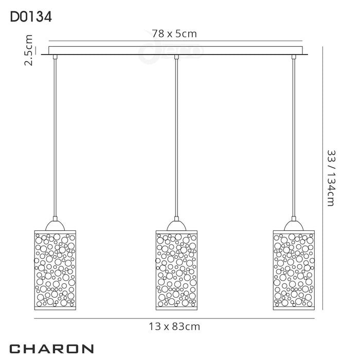 Deco Charon Circle Pattern Pendant 3 Light E27 Linear Polished Chrome • D0134