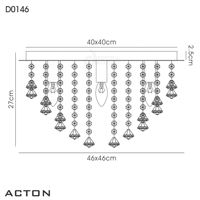 Deco Acton Flush Ceiling 5 Light E14, 460mm Square, Polished Chrome/Prism Crystal • D0146