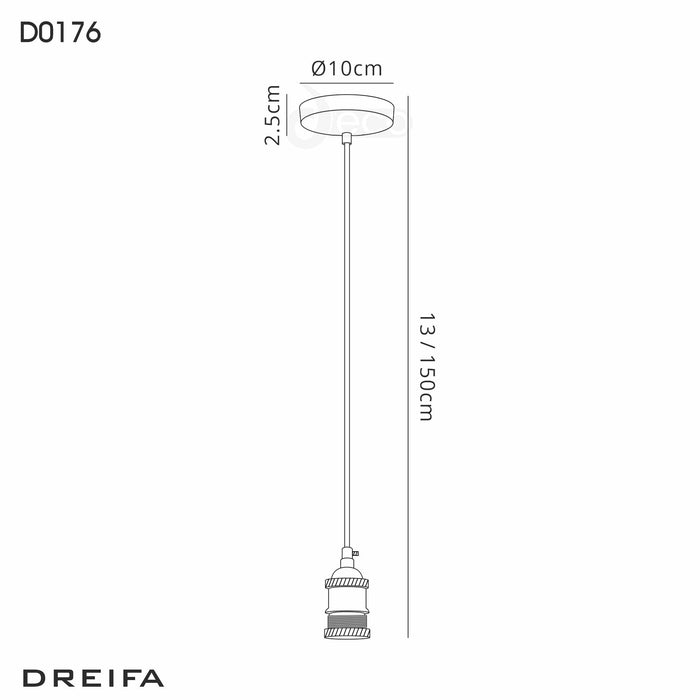 Deco Dreifa 1.5m Suspension Kit 1 Light Polished Chrome/Black Braided Cable, E27 Max 60W (Maximum Load 2kg) • D0176
