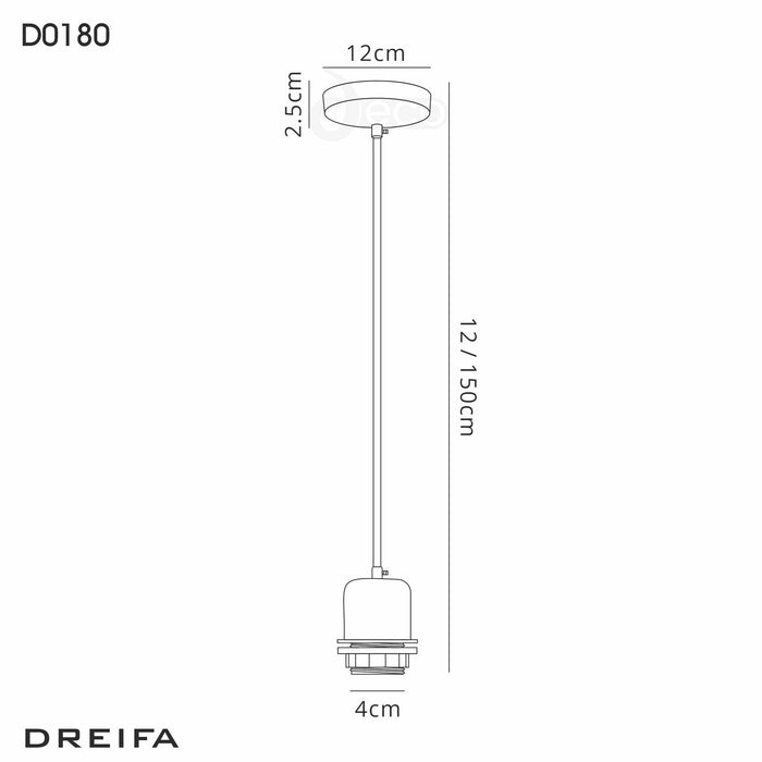 Deco Dreifa 1.5m Suspension Kit 1 Light Black Chrome/Clear Cable, E27 Max 60W (Maximum Load 2kg) • D0180