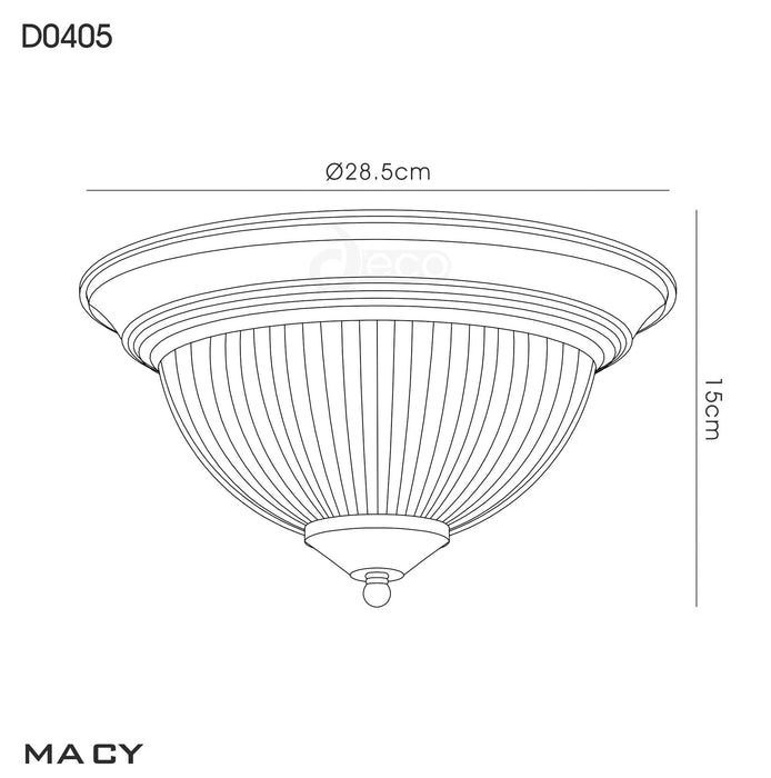 Deco Macy IP44 2 Light E14 Flush Ceiling Light, Antique Brass With Clear Ribbed Glass • D0405