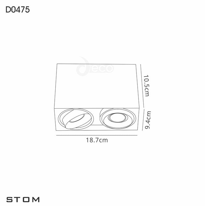 Deco Stom Adjustable Rectangular Spotlight, 2 Light GU10, Sand White • D0475