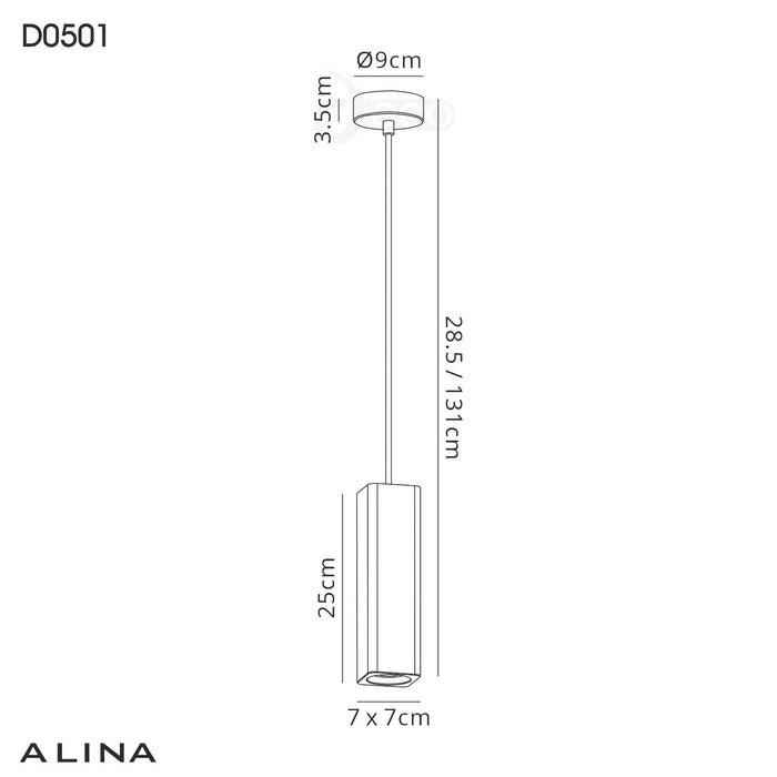 Deco Alina Rectangluar Pendant, 1 x GU10, White Paintable Gypsum • D0501