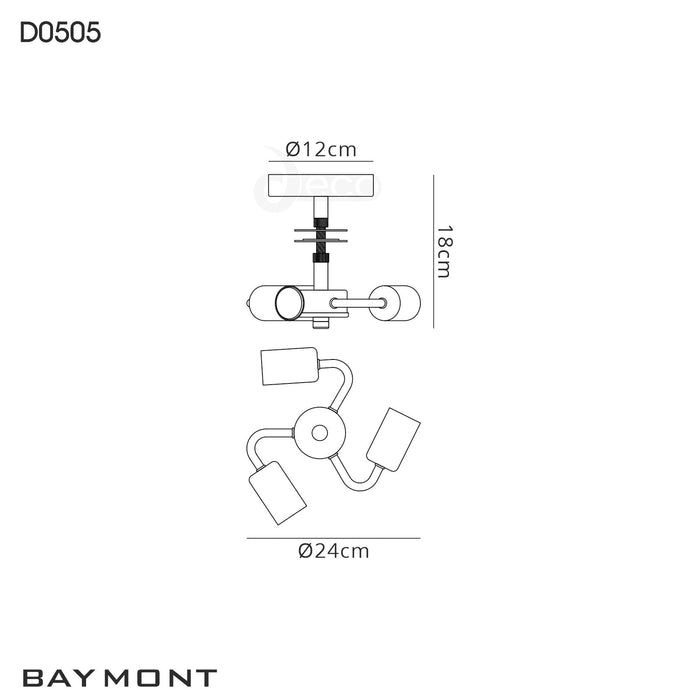 Deco Baymont Polished Chrome 3 Light E27 Universal Drop Flush Ceiling Fixture, Suitable For A Vast Selection Of Shades • D0505