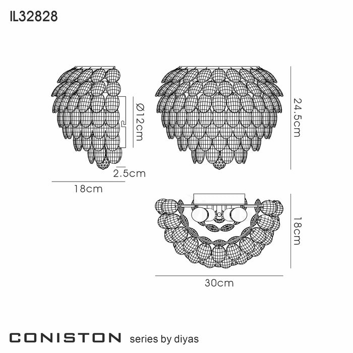 Diyas Coniston Wall Lamp, 2 Light E14, Polished Chrome/Crystal • IL32828