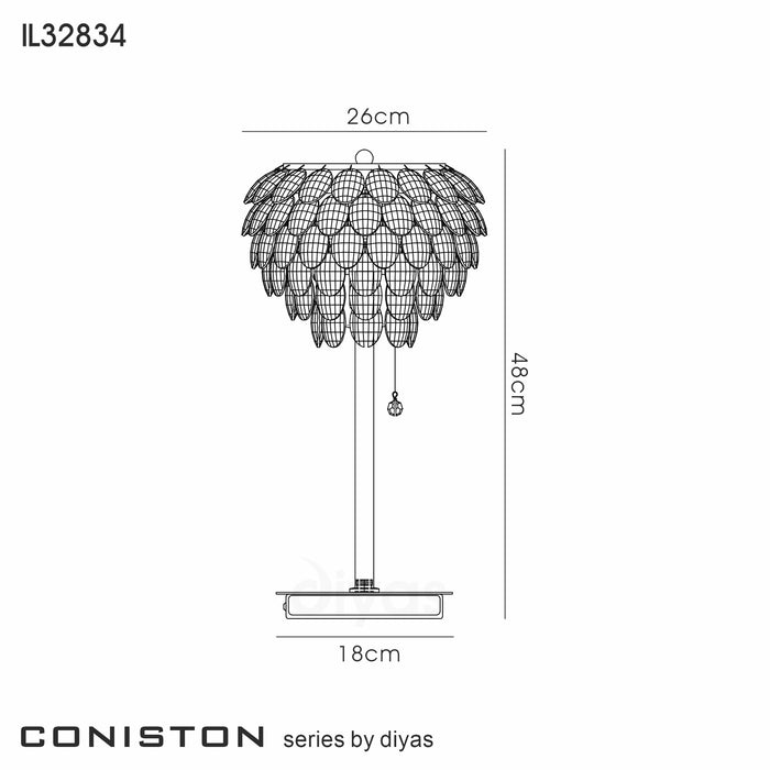 Diyas Coniston Table Lamp, 2 Light E14, Polished Chrome/Crystal • IL32834