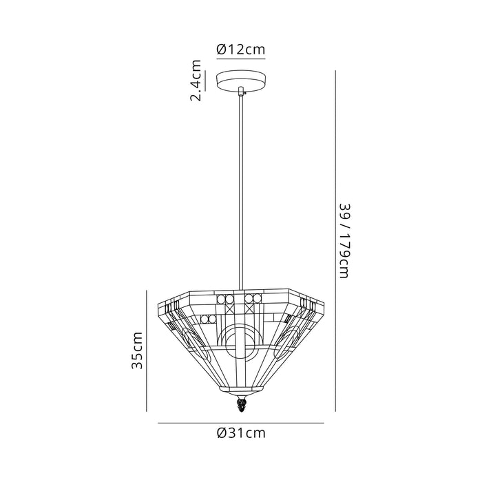 Regal Lighting SL-1472 1 Light 30cm Tiffany Uplighter Pendant White And Grey With Clear Crystal Shade