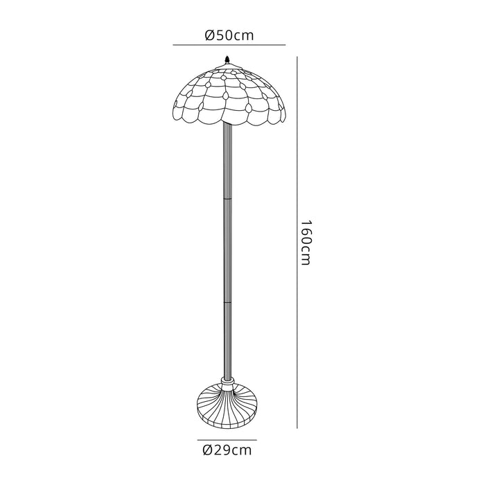 Regal Lighting SL-1422 2 Light Stepped Tiffany Floor Lamp 50cm Beige With Clear Crystal Shade