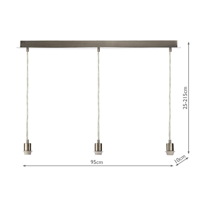 Dar Lighting 3 Light Satin Chrome E27 Suspension With Clear Cable • SP368