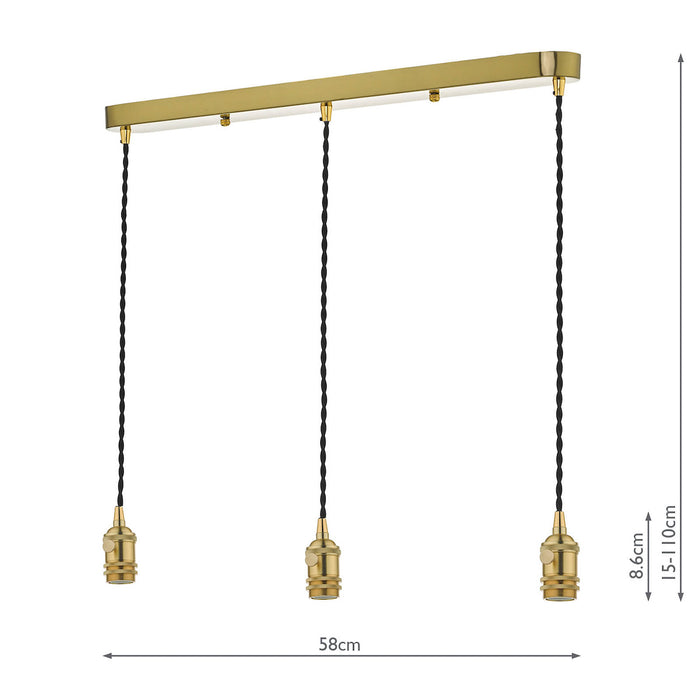 Dar Lighting 3 Light Bar Suspension Brass With Black Cable • SPB3640