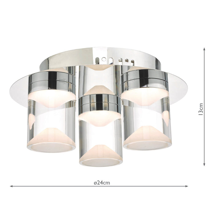 Dar Lighting Susa Bathroom 3 Light Flush Polished Chrome Acrylic IP44 LED • SUS5350