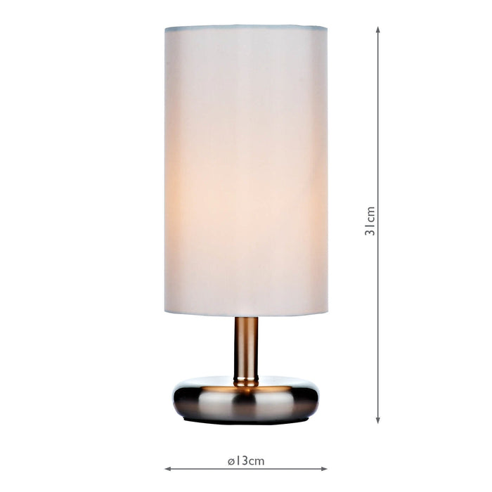 Dar Lighting Tico Touch Table Lamp Satin Chrome With Shade • TIC4133