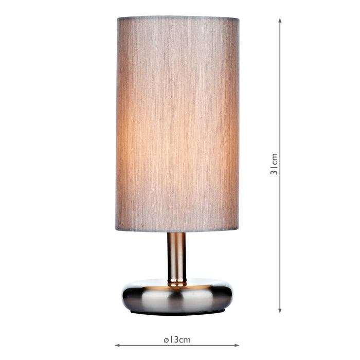 Dar Lighting Tico Touch Table Lamp Satin Chrome With Shade • TIC4139