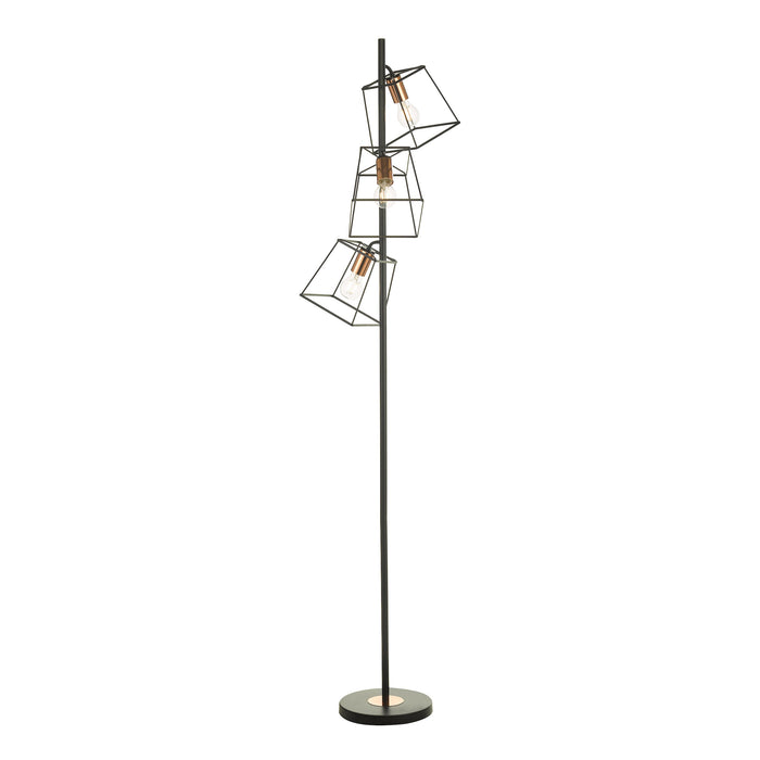 Dar Lighting Tower 3 Light Floor Lamp Matt Black Copper • TOW4922