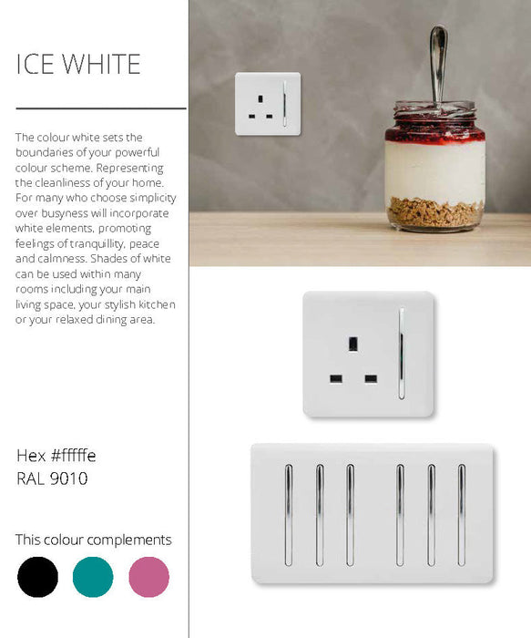 Trendi, Artistic Modern Switch Fused Spur 13A With Flex Outlet Gloss White Finish, BRITISH MADE, (35mm Back Box Required), 5yrs Warranty • ART-FSWH