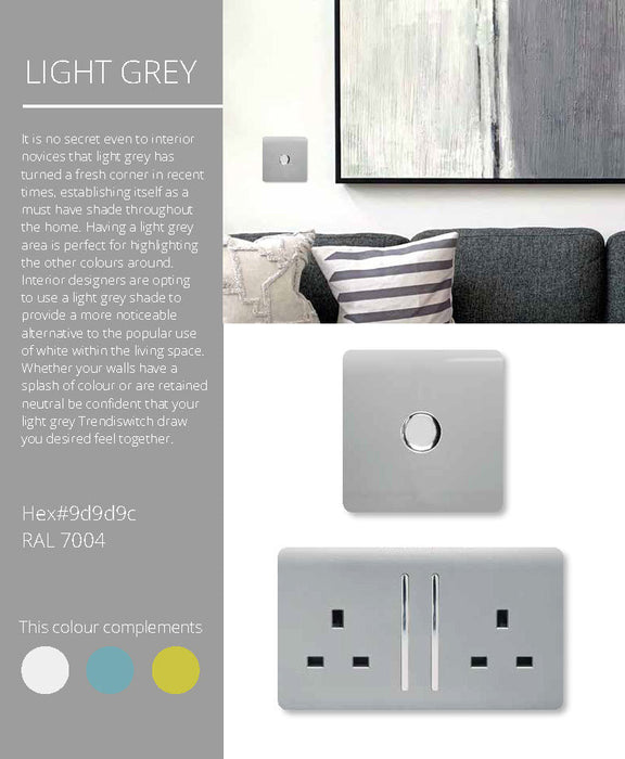 Trendi, Artistic 2 Gang 13Amp Switched Double Socket With 4X 2.1Mah USB Light Grey Finish, BRITISH MADE, (45mm Back Box Required), 5yrs Warranty • ART-SKT213USBLG