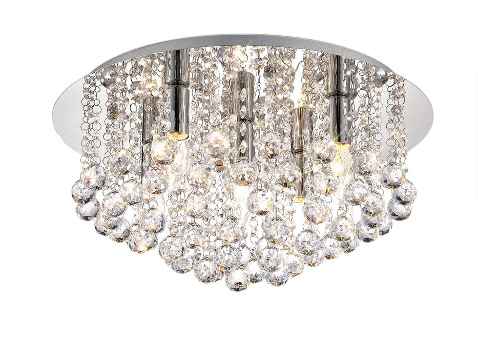Deco Acton Flush Ceiling 5 Light E14, 460mm Round, Polished Chrome/Sphere Crystal • D0145