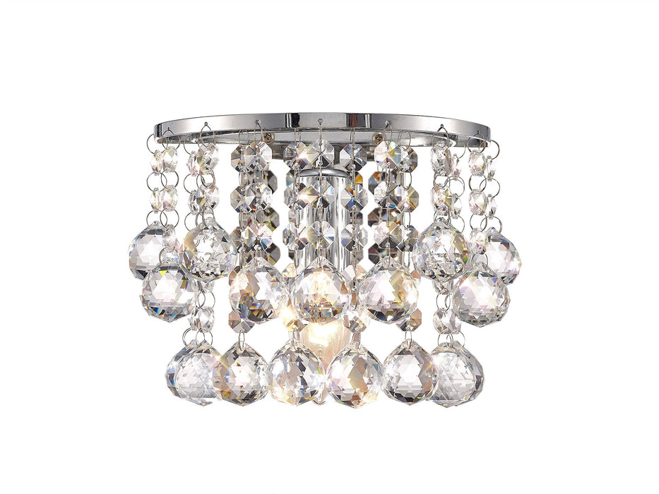 Deco Acton Wall Lamp 1 Light E14 Switched Polished Chrome/Sphere Crystal • D0160