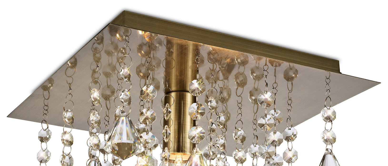 Deco Acton Flush Ceiling 1 Light E14, 250mm Square, Antique Brass/Prism Crystal • D0186
