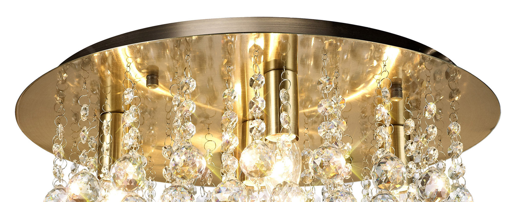 Deco Acton Flush Ceiling 5 Light E14, 460mm Round, Antique Brass/Sphere Crystal • D0189