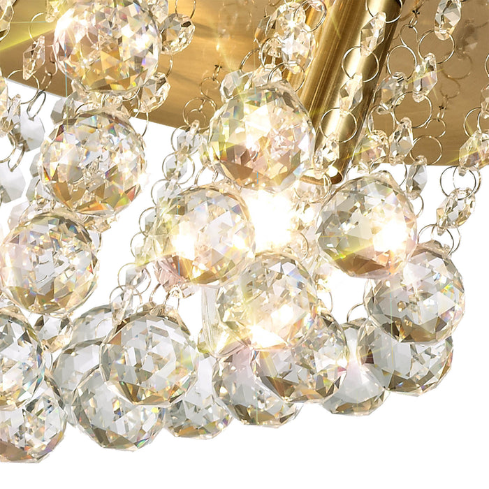 Deco Acton Flush Ceiling 5 Light E14, 460mm Round, Antique Brass/Sphere Crystal • D0189